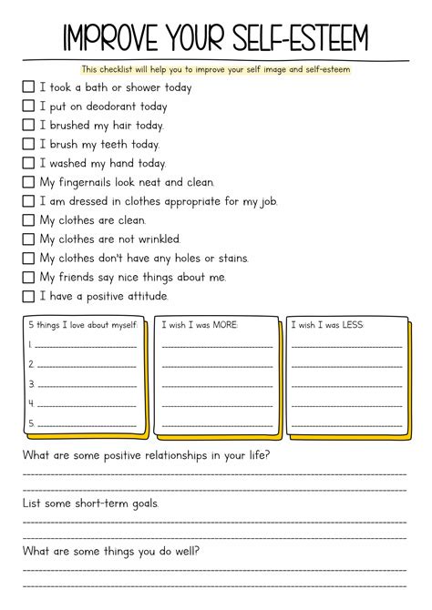 printable self esteem worksheets.